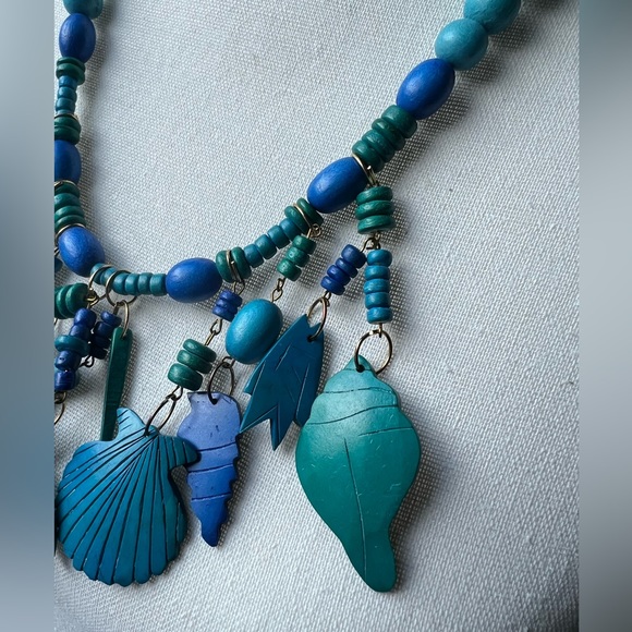 Vintage Necklace BoHo Bohemian Turquoise strand wood Beaded 24" Beach - Picture 5 of 8